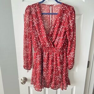 Lulu's Red V-Neck Bishop Sleeve Sundress